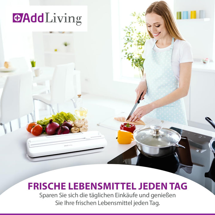 AddLiving Vakuumierer | Vakuumiergerät für Lebensmittel | Inkl. 5 Vakuumbeutel (20 x 30 cm) | Vacuum