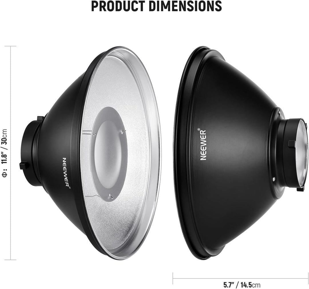 NEEWER 30cm Metall Beauty Dish Bowens Mount Reflektor Set mit weissem Diffusor, Honeycomb Grid für S