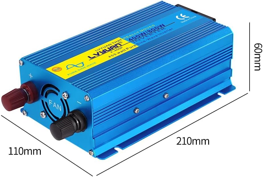 LVYUAN 400W/800W Reiner Sinus-Wechselrichter DC 12V auf 230V AC Spannungswandler mit 1 EU AC Steckdo