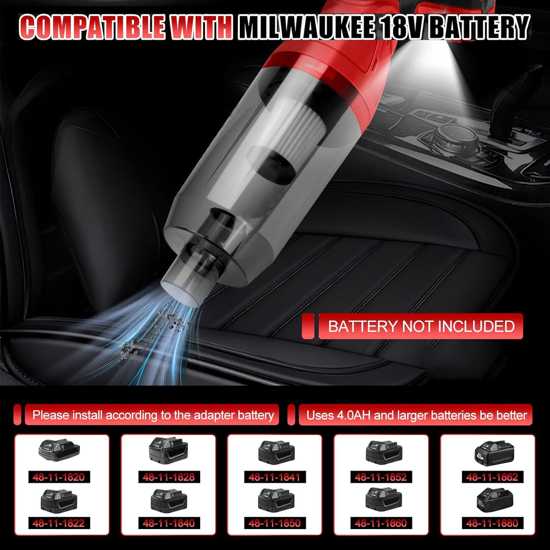 Akku Staubsauger kompatibel mit Milwaukee 18V (ohne Akkus), Sauger Tragbar Handstaubsauger 26000Pa m