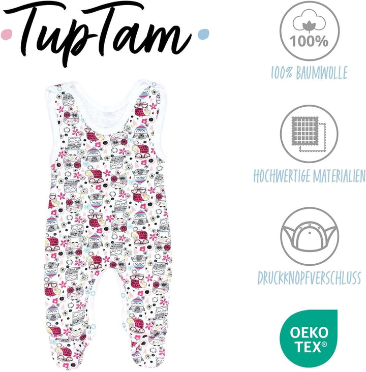 TupTam Baby Unisex Strampler mit Aufdruck Spruch 5er Pack 56 Eule Comic Safaritiere Rosa, 56 Eule Co