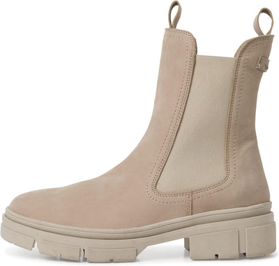 Tamaris Damen Chelsea Boots, Frauen Stiefeletten,TOUCHit-Fussbett 37 EU Beige Taupe Nub Uni 343, 37