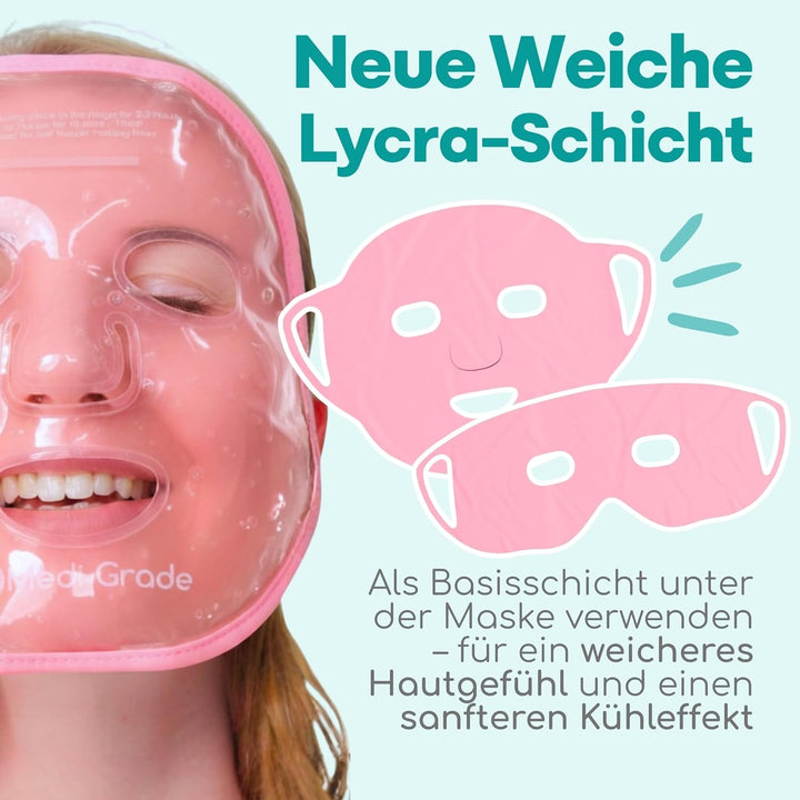 Medi Grade Kühlmaske Gesicht und Kühlende Augenpads, Rosa – Augenmaske Kühlend mit Geltechnologie, G
