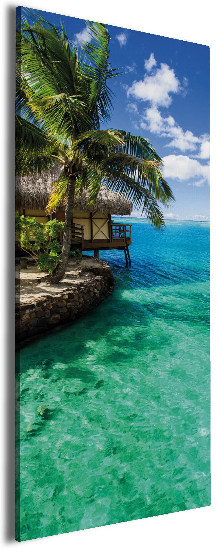 Wallario XXXL Riesen- Leinwandbild Karibisches Meer Einsame Hütte unter Palmen - Wandbild 80 x 200 c