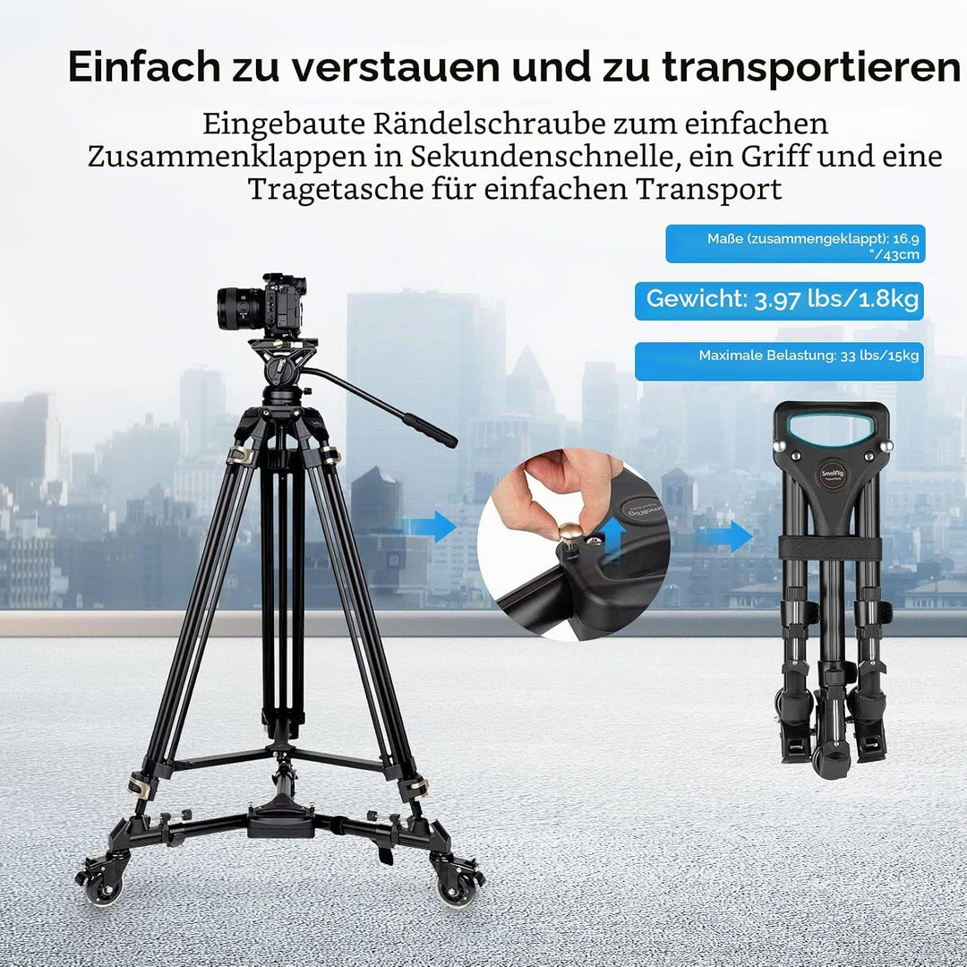 SMALLRIG Universal Fotografie Stativ Wagen, strapazierfähig mit verstellbaren Beinhalterungen und Tr