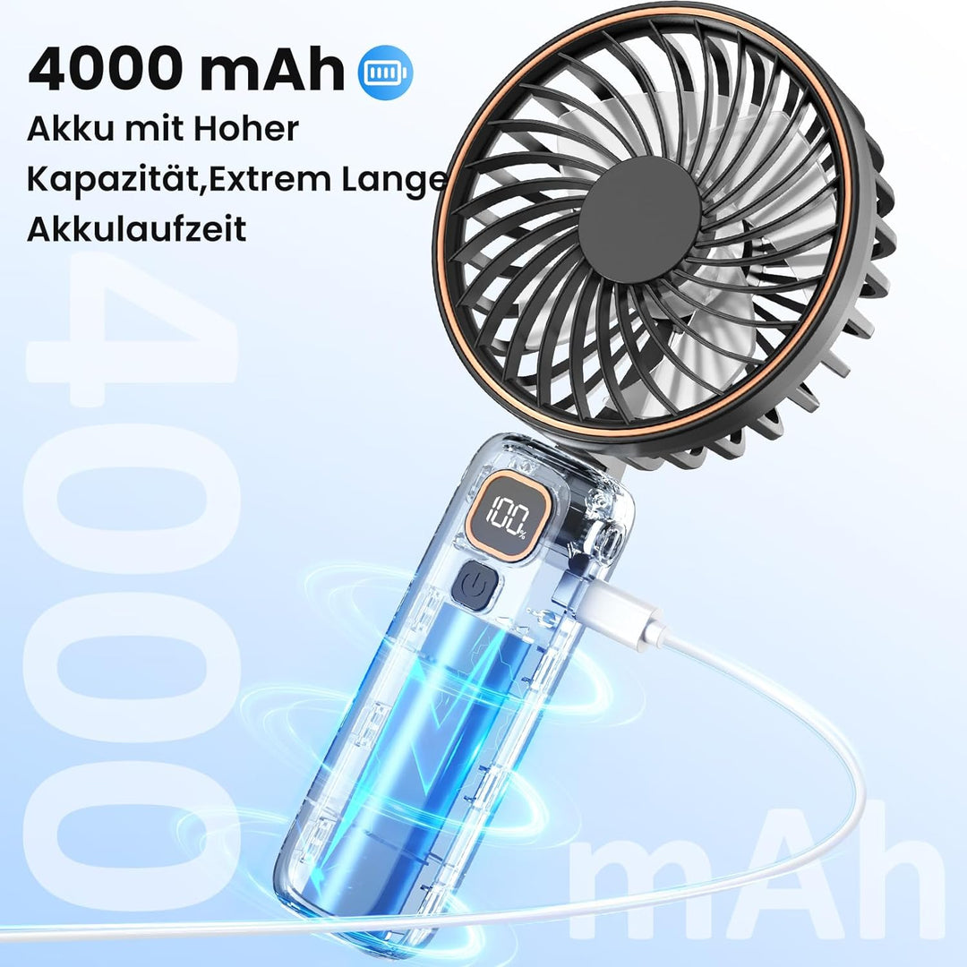 Handventilator, Mini Tragbarer Ventilator mit LCD Display &amp; 6 Stufen, Leiser USB Ventilator mit 4000