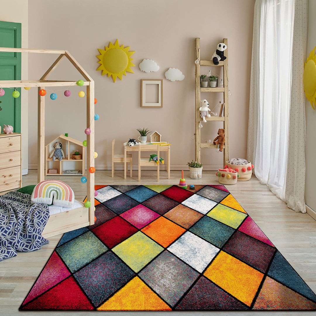 Paco Home Teppich Wohnzimmer Kinderzimmer Kurzflor Moderne 3D Optik Kariert Geometrische Muster, Grö