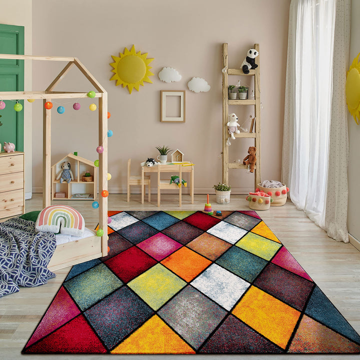 Paco Home Teppich Wohnzimmer Kinderzimmer Kurzflor Moderne 3D Optik Kariert Geometrische Muster, Grö