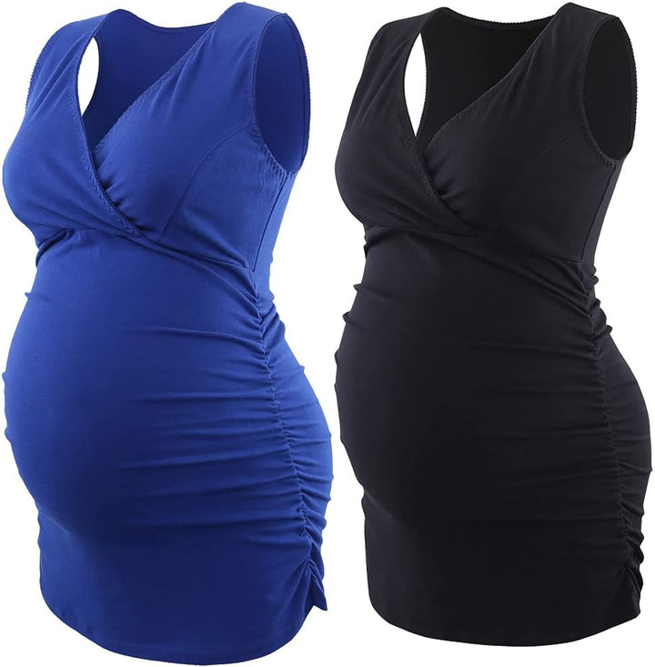 COLOMI Damen Umstandsoberteile Ärmellos Stillshirt Umstandsshirt V-Neck Nursing Tops Umstandsmode L