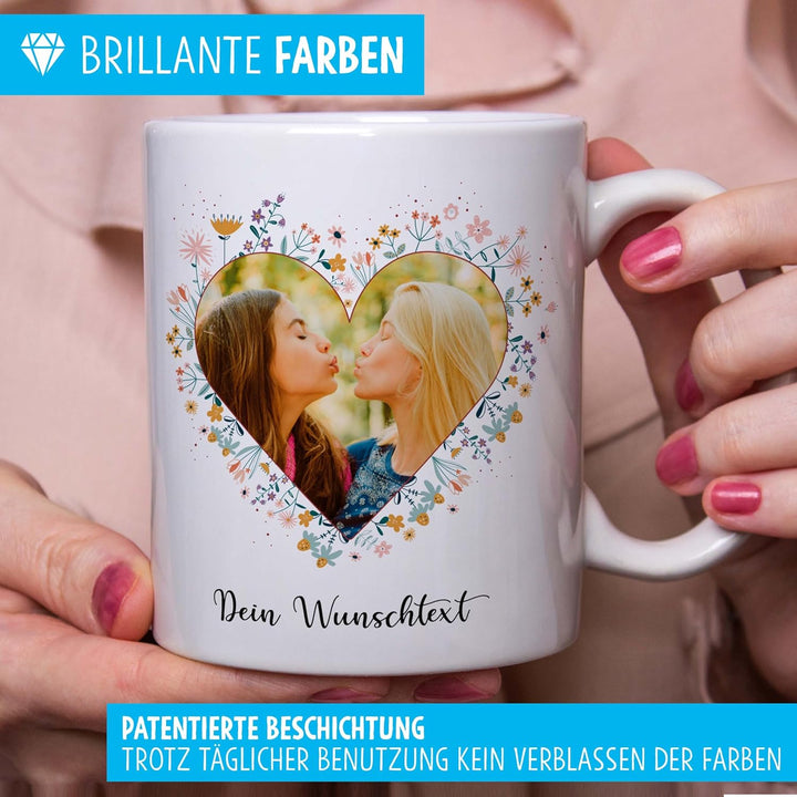 OWLBOOK® Personalisierte Tasse mit 2 Fotos & Spruch selbst gestalten | Fototasse mit eigenem Bild &