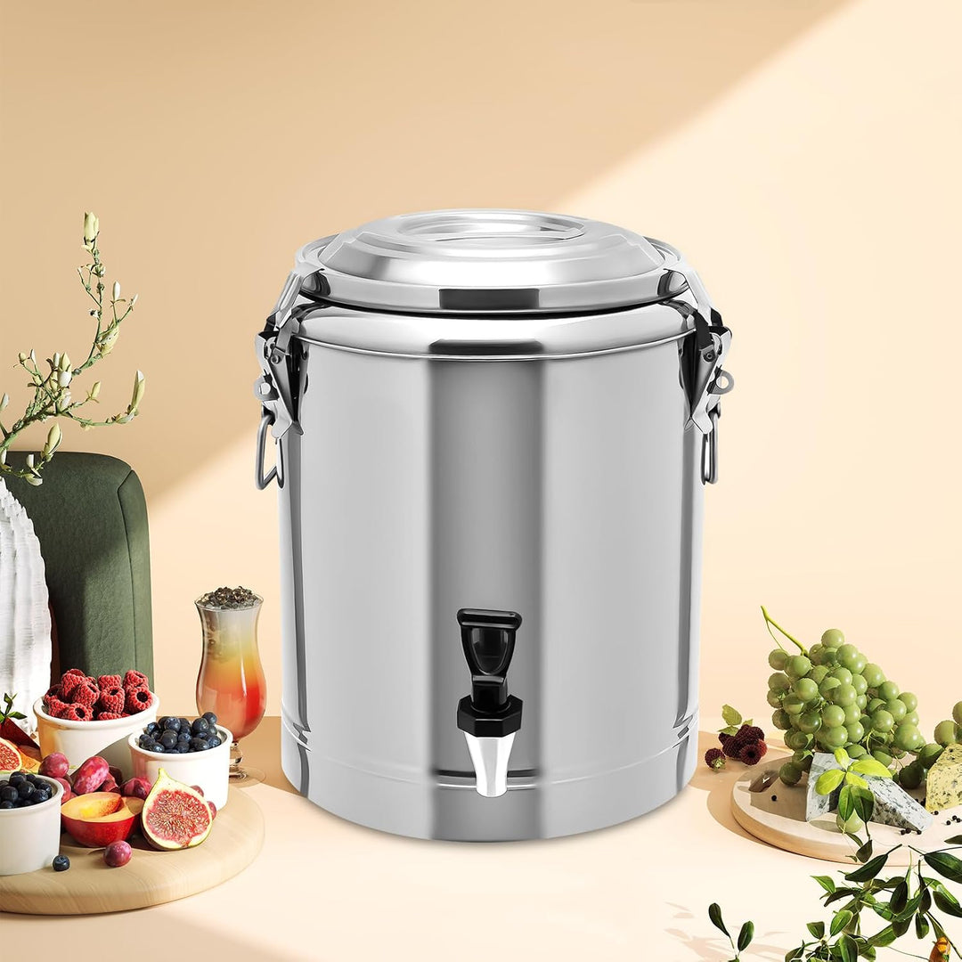 Edelstahl Thermobehälter 14L mit Hahn Isolierbehälter Gastro Glühwein | 14L Edelstahl Thermobehälter