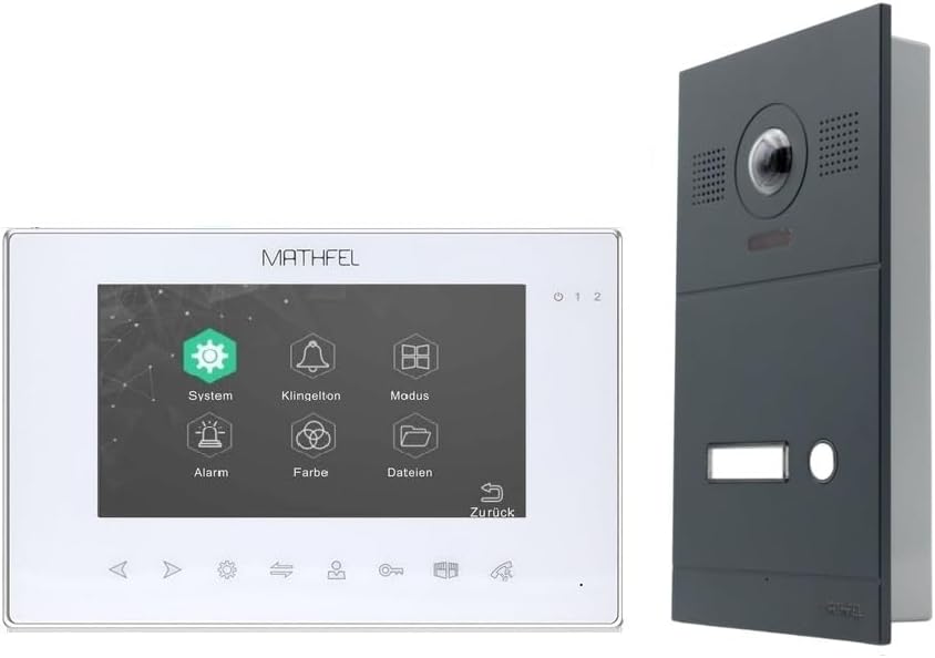 Mathfel Video Türsprechanlage mit 7'' Monitor, 2 Draht Türklingel mit Kamera und Türöffner für 1-Fam