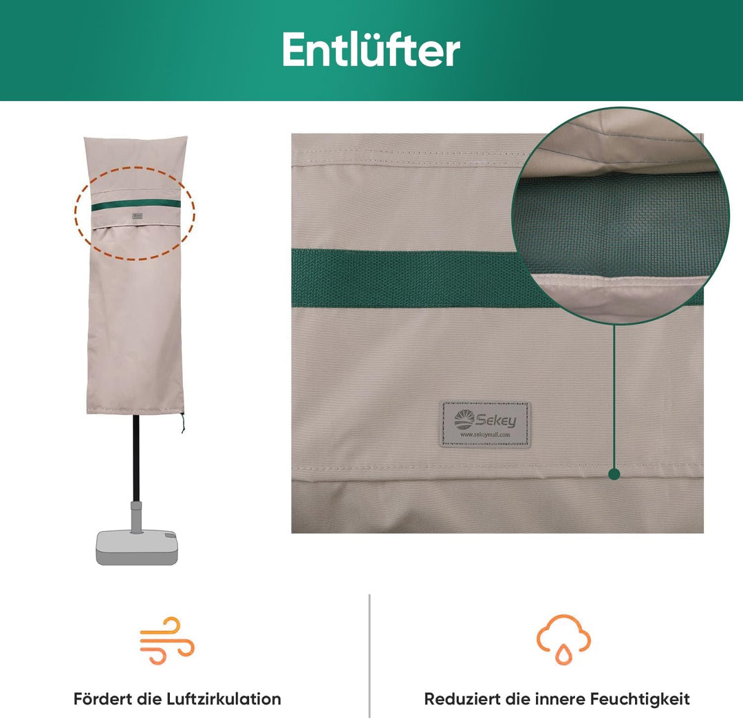 Sekey DoppelSonnenschirm Schutzhülle mit Stab, Abdeckhauben für Gartenschirm mit Belüftungsöffnungen