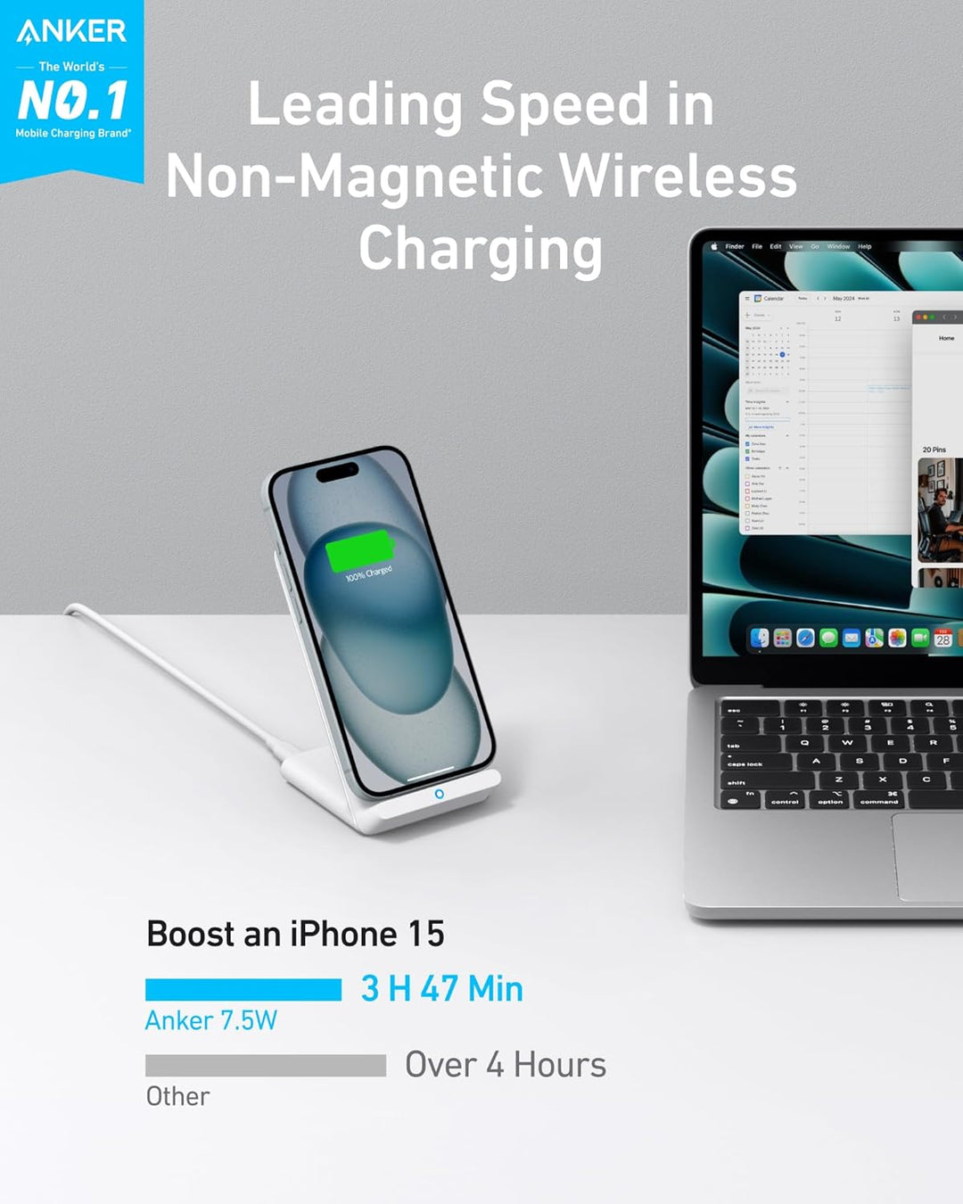 Anker 313 Induktive Ladestation, Qi-Zertifiziert, Geeignet für iPhone 15/15 Pro / 15 Pro Max, SE (20