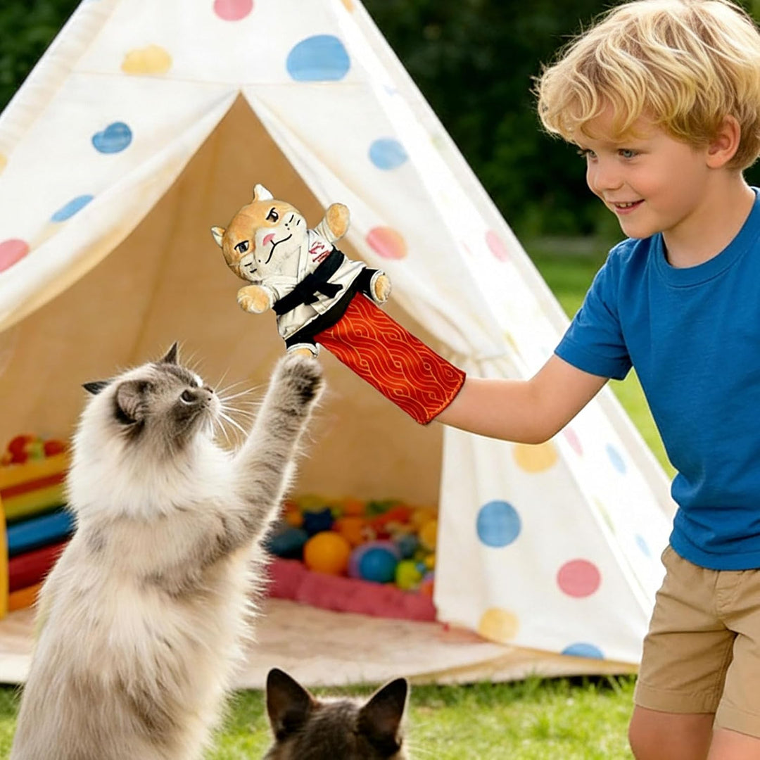 Handpuppe für Katzen mit Unterarmschutz, bewegliche Gliedmassen, 53 cm | Plüsch-Tierpuppe, weich und