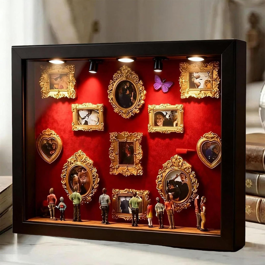 DIY Mini Museums Silhouette Box - Mini Museumsrahmen Mit Beleuchtung, Retro-Goldrahmen & Figuren, Si