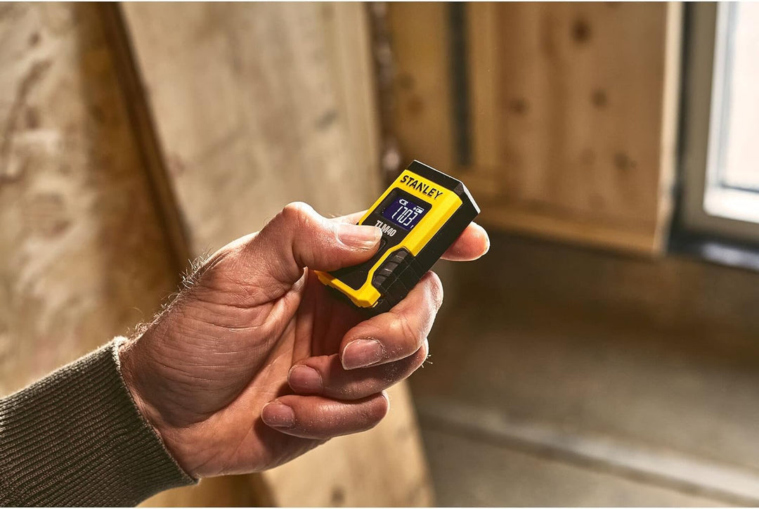 STANLEY Laserentfernungsmesser TLM40 (bis 12m Reichweite, schwarzes Display mit Heller Schrift für b