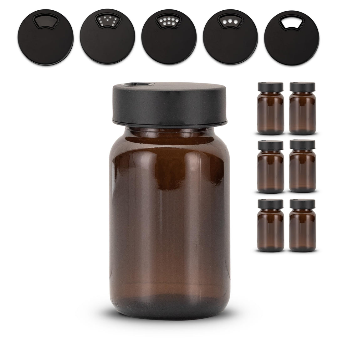 6 Stück Gewürzgläser – Premium Gewürzglas aus Braunglas | Gewürzstreuer Set | Gewürzdosen mit Deckel