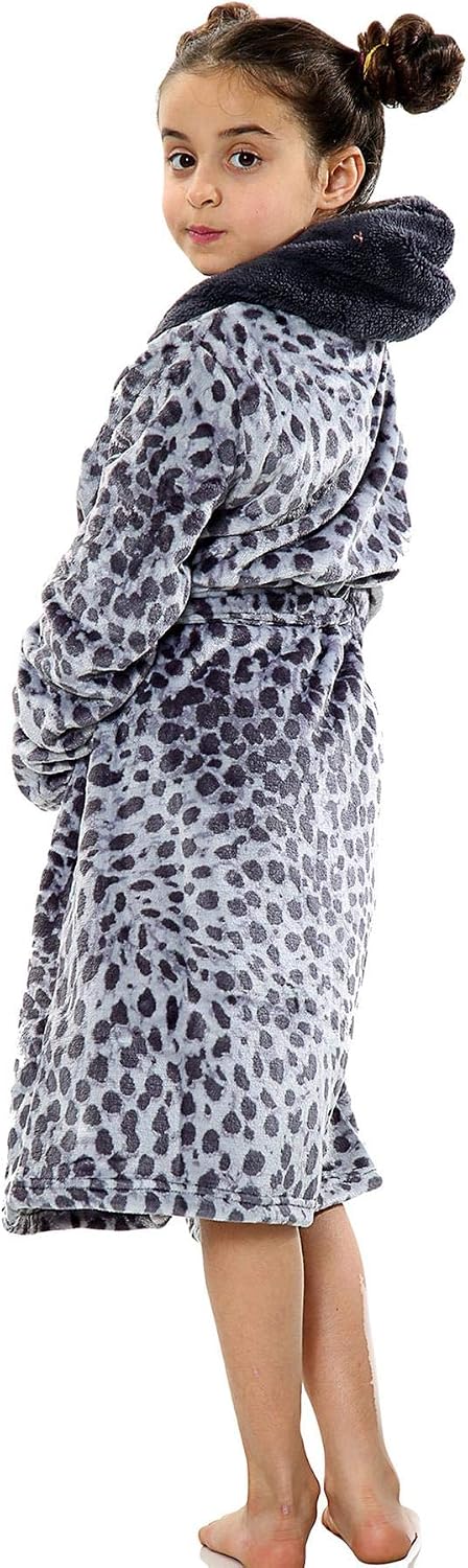 A2Z 4 Kids Weicher Leoparden Print Bademantel Morgenmantel Nachtwäsche Fleece Kapuze Strand Baden Sc