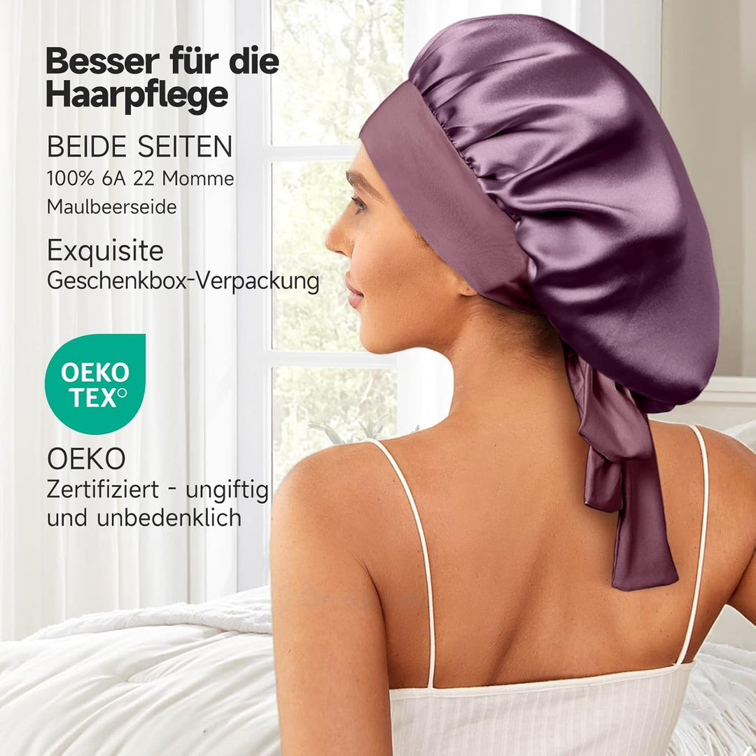 Umisleep 22 Momme Schlafmütze aus 100% Maulbeerseide, doppelseidige weiche Nachtmütze für lockiges H