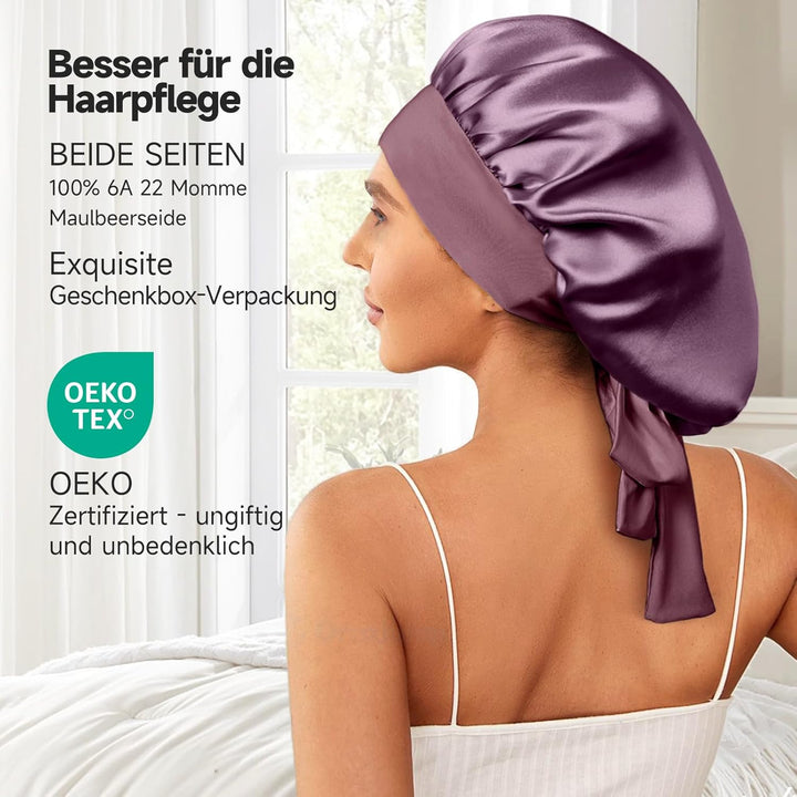 Umisleep 22 Momme Schlafmütze aus 100% Maulbeerseide, doppelseidige weiche Nachtmütze für lockiges H