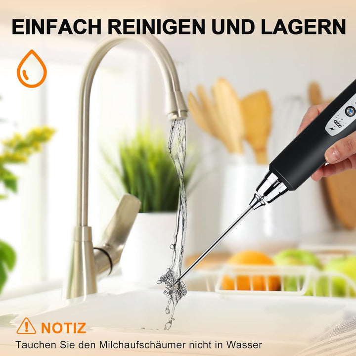 YUSWKO Milchaufschäumer Stab für Kaffee mit Ständer, Usb Wiederaufladbarer Aufschäumer, 3 Schneebese