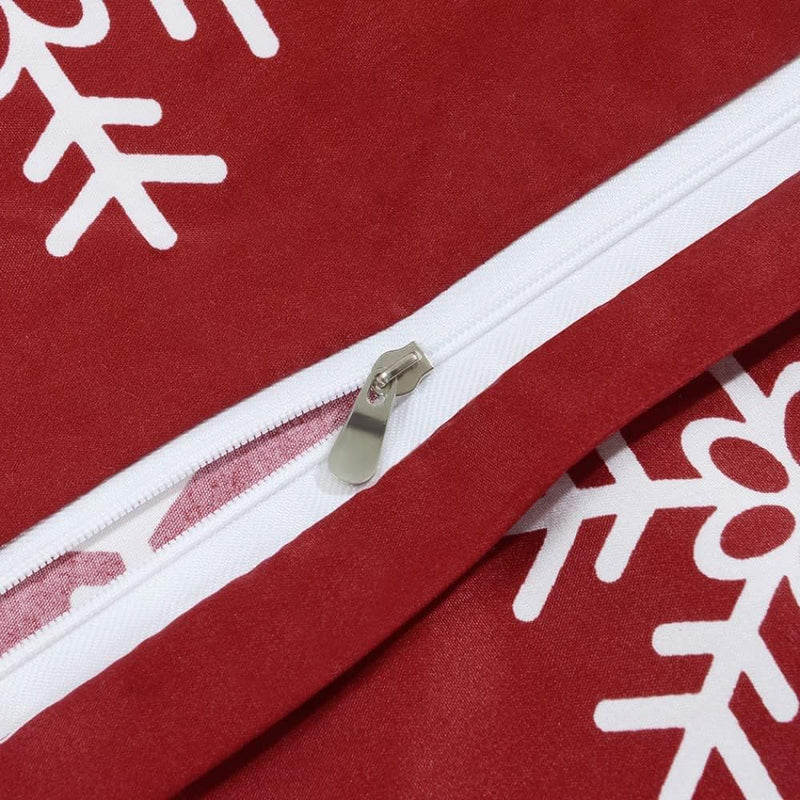 YEPINS Weihnachten Bettwäsche 200x200 Rot Schneeflocken Mikrofaser Weihnachts Motiv Bettbezug Set 3
