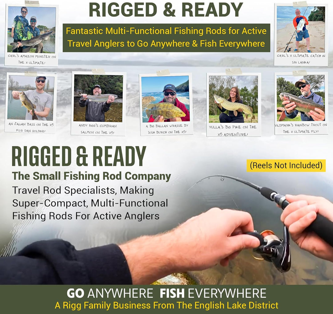 Rigged & Ready X Series Travel Fishing Rods. 6 Super Compact, Multi-Functional, Portable, Spin, Bass