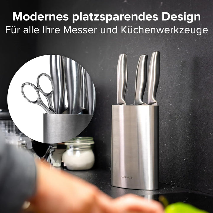 Coninx Messerblock ohne Messer - Messerblock mit Borsteneinsatz - Knife Block in Silber - Universal