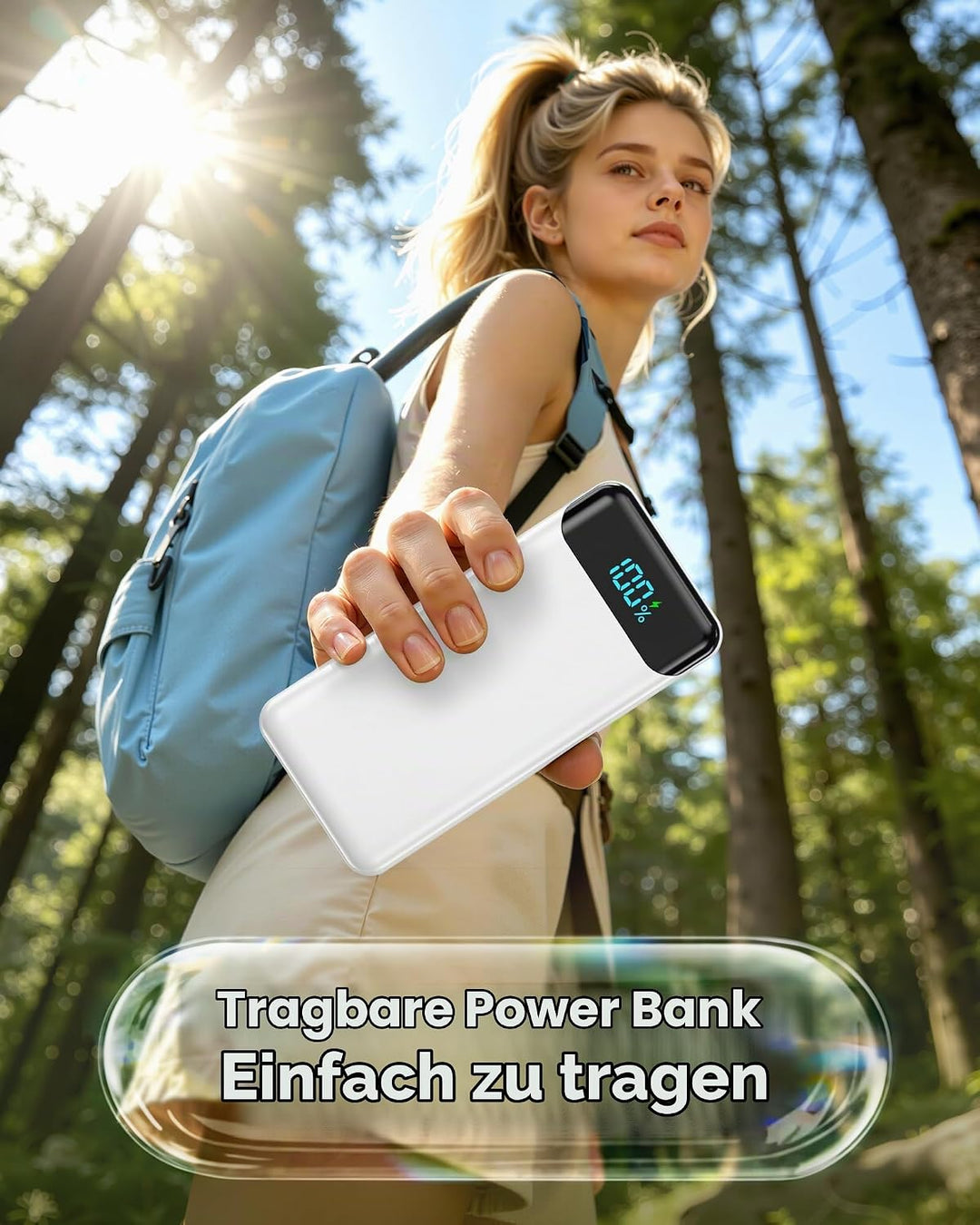 Enerwow Power Bank 27000mAh 22.5W Schnellladen mit Integriertem USB-C Kabel | Externer Akkupack 4 Au