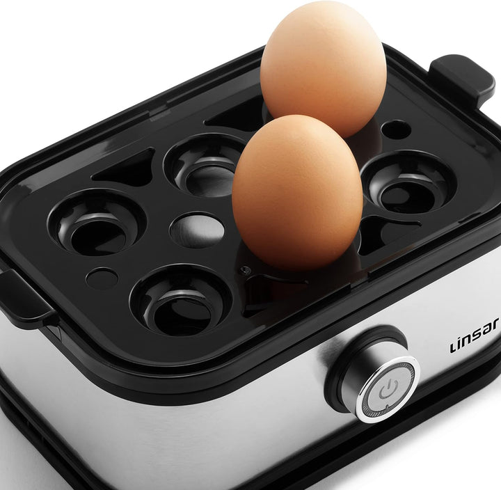 Linsar Eierkocher Edelstahl für 6 Eier mit freiwählbarem Härtegrad, inkl. Messbecher mit Eierstecher