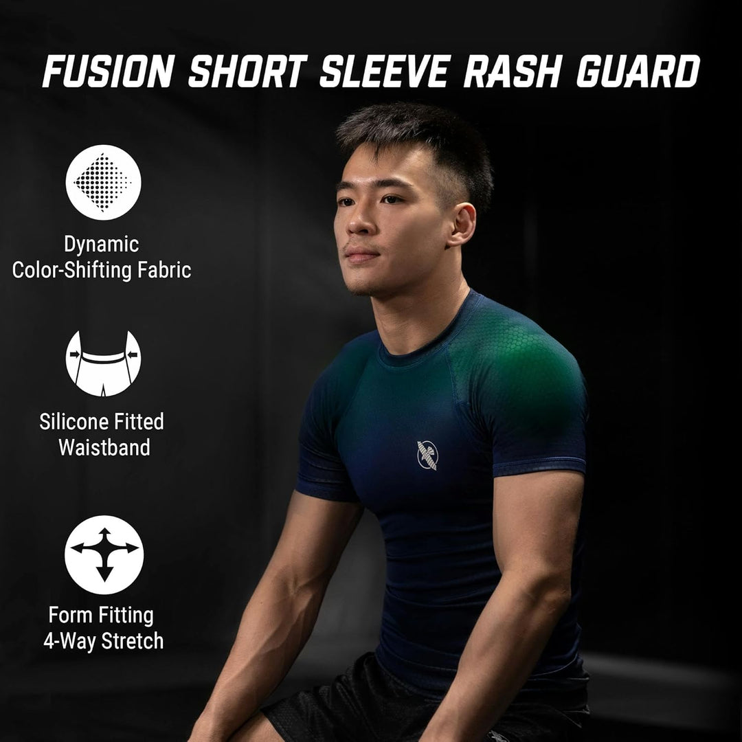 Hayabusa Unisex Fusion Rashguard mit Kurzen Ärmeln Hemd (1er Pack) L Blau/Grün, L Blau/Grün