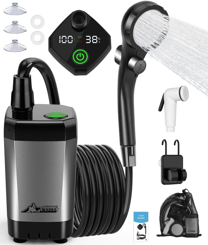 WADEO Tragbare Campingdusche Akku mit Pumpe, Camping Dusche mit wiederaufladbarem Akku [6000-8000mAh