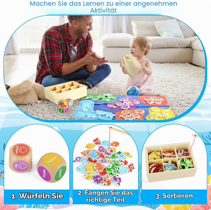 Montessori Spielzeug ab 1 Jahr, 4-in-1 Motorikspielzeug 1 2 3 Jahre, Holz Sensorik Spielzeug 2 Jahre