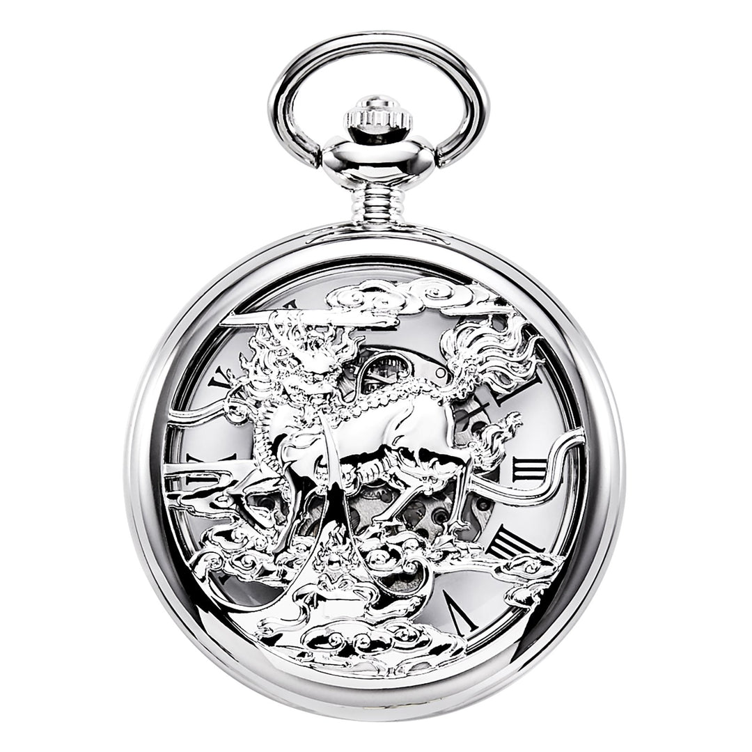 TREEWETO Unisex Taschenuhr mit Kette Analog Handaufzug Einhorn Kylin Skelett Silber