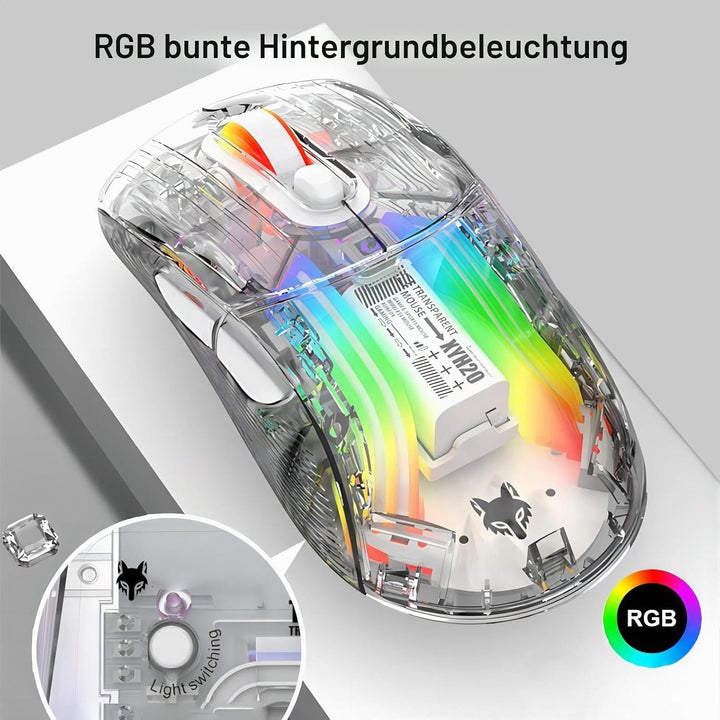 Mengshen Transparente kabellose Gaming-Mäuse, wiederaufladbare Maus mit 5-stufiger DPI-Stufe Bunte H