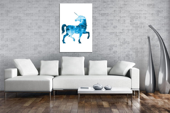 deyoli Galaxie-Einhorn Format: 100x70 Effekt: Monocrome Blau als Leinwandbild, Motiv fertig gerahmt