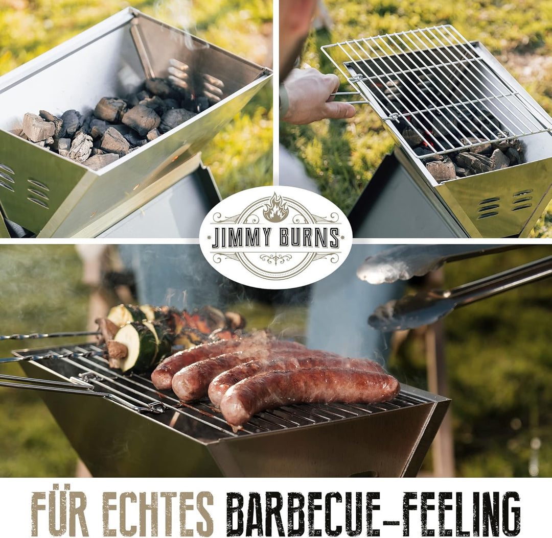 JIMMY BURNS Campinggrill Holzkohle Edelstahl | [Notebook Design] | für 2-4 Personen | Barbecue Klapp