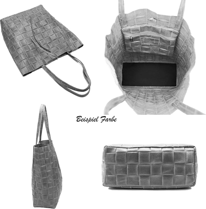 SH Leder ® Damen Echtleder Shopper in geflochtene print mit Innentasche in vielen Farben Schultertas