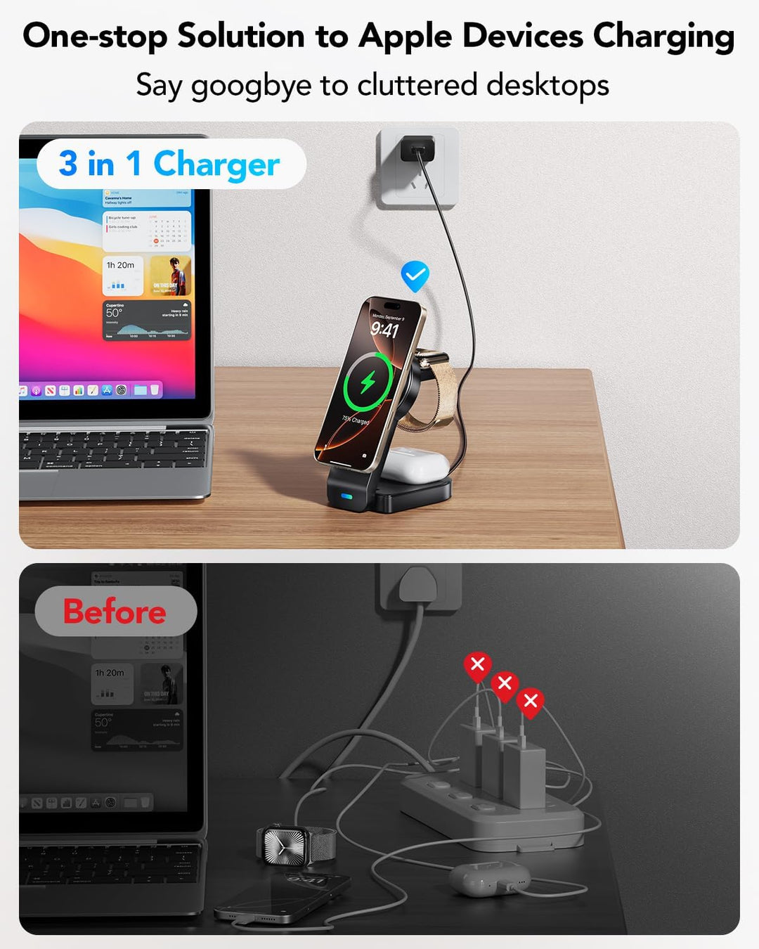 Magnetisches Faltbarer kabelloses Ladegerät für Apple,3 in 1 kabellose Ladestation für iPhone Air 17