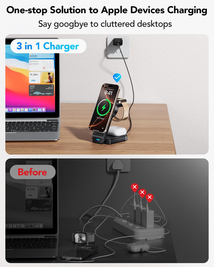 Magnetisches Faltbarer kabelloses Ladegerät für Apple,3 in 1 kabellose Ladestation für iPhone Air 17