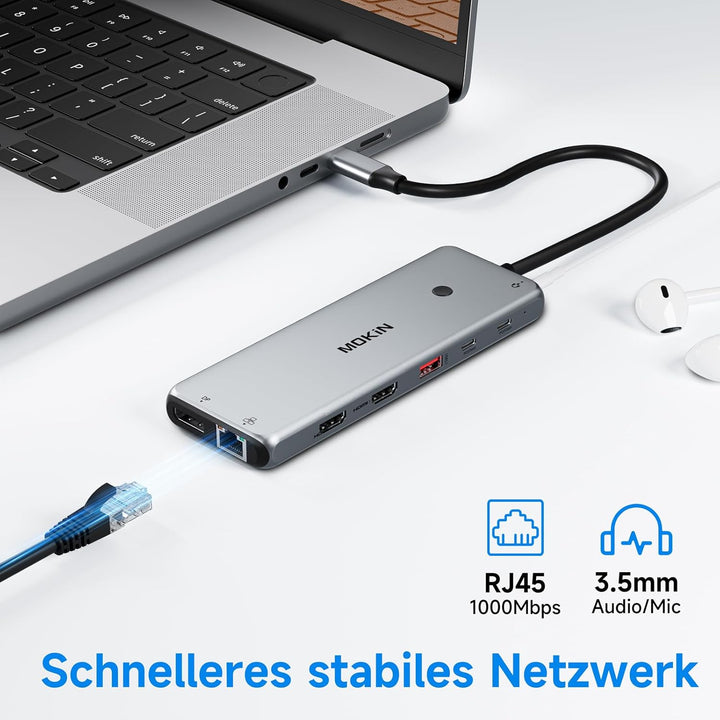 USB C Docking Station Dual Monitor 13 in 1 Triple Display Dock, Laptop Docking Station with 2 HDMI,