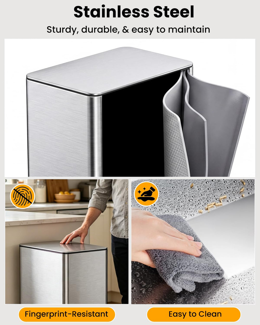 YEAUPE PRO Mülleimer Küche 20L, Abfalleimer Küche mit Pedal, Edelstahl Treteimer mit Soft-Close Deck