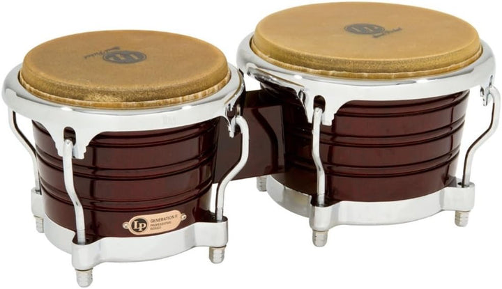 LP Latin Percussion LP813606 Generation II Wood Bongo Dark Wood Chrome Hardware Comfort Curve II Dar