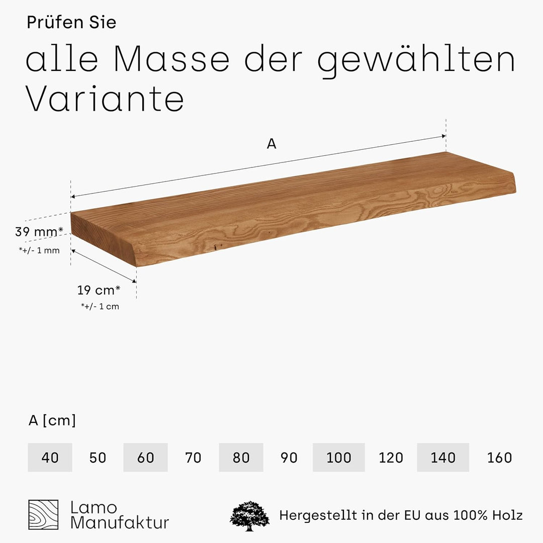 LAMO Manufaktur Wandregal Holz Baumkante | Regal Farbe: Rustikal | Pure: ohne Montage Set | 70 cm Pu
