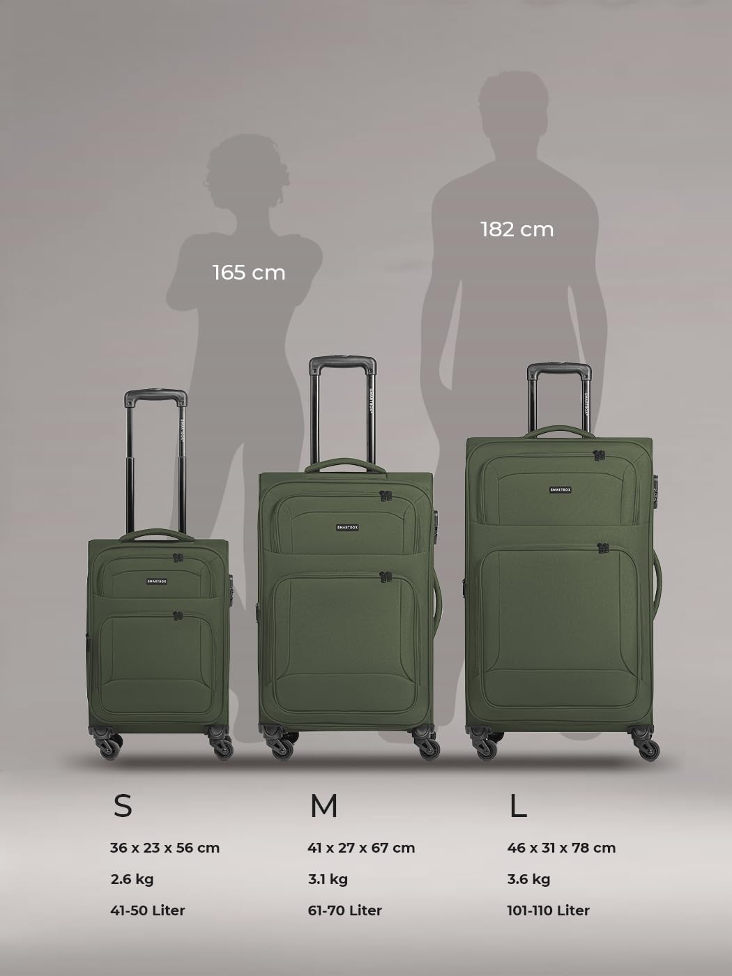 Smartbox Weichgepäck Check-in Koffer für Damen & Herren | Mittelgrosser Trolley 41 x 27 x 67 cm | 4