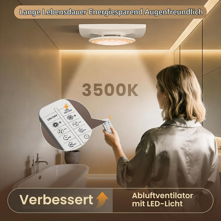 100mm Badlüfter mit Nachlauf &amp; LED Beleuchtung,3000U/min 220m³/h,2 Wege 6 Drehstufen mit Anzeigelamp