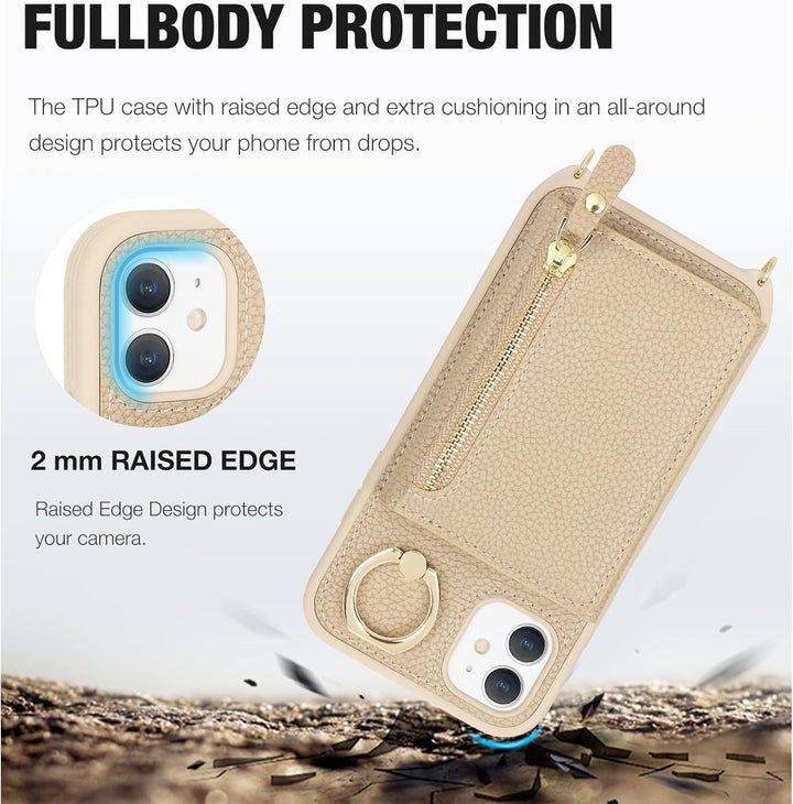 ELTEKER Handyhülle für iPhone 11 Hülle mit Band Kartenfach Ringhalterung Geldbörse,Leder Klapphülle