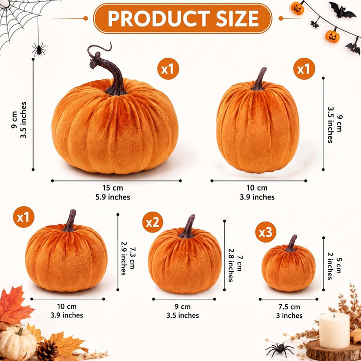 8 Stück Kürbisse Künstlich Gefälscht Orange Samt Tuch Herbst Ernte Halloween Zuhause Party Dekoratio