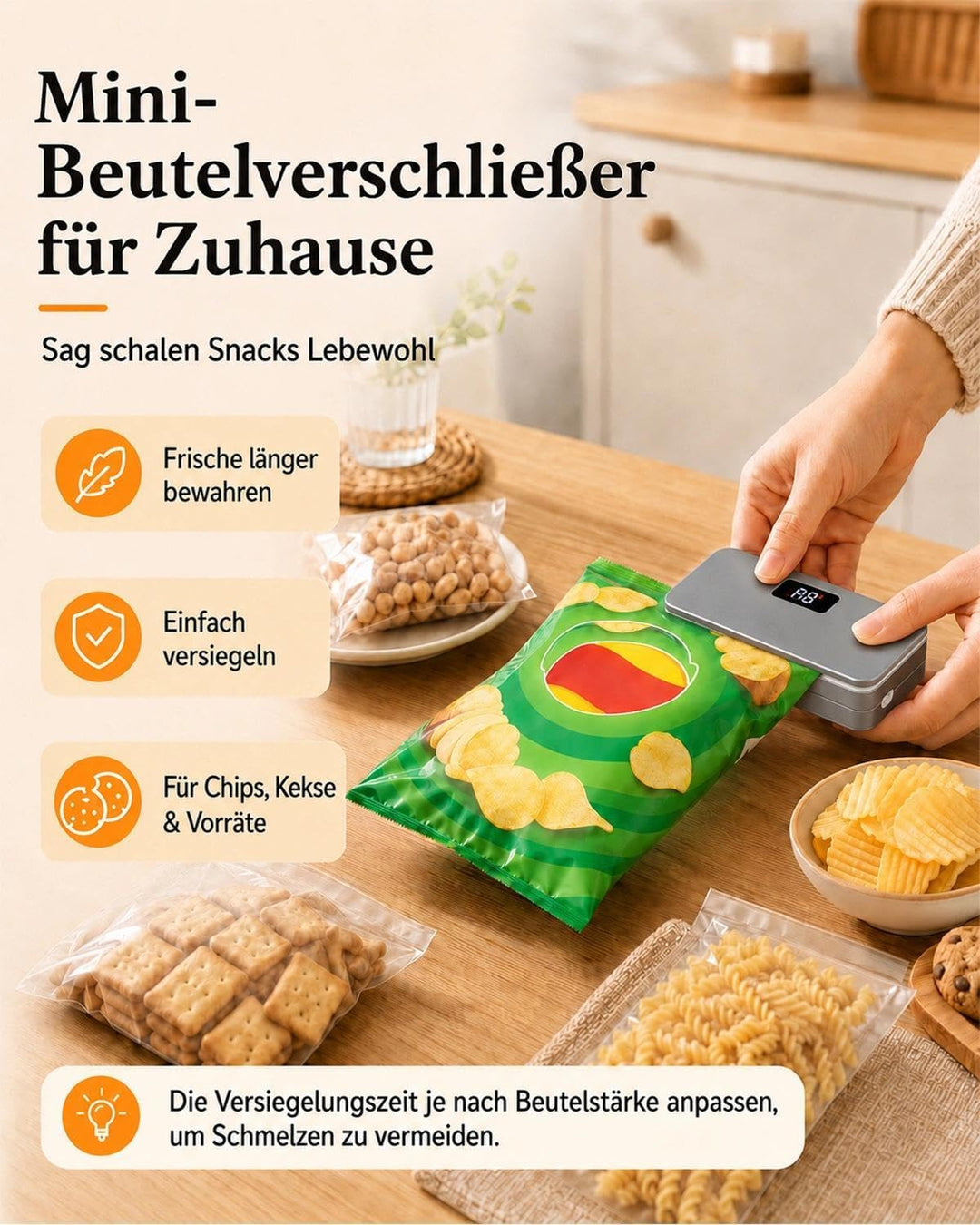 Pro Mini-Folienschweissgerät 8-Stufen,Upgraded Tragbarer Bag Sealer mit LED-Countdown, Integriertem